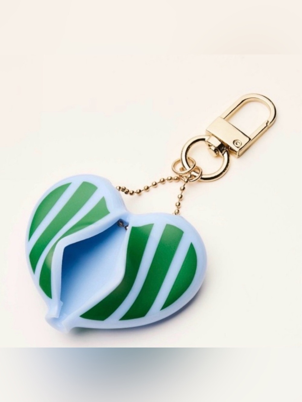 Silicone Heart Coin Pouch Keychain in Light Blue with Green Stripes NWT see pics